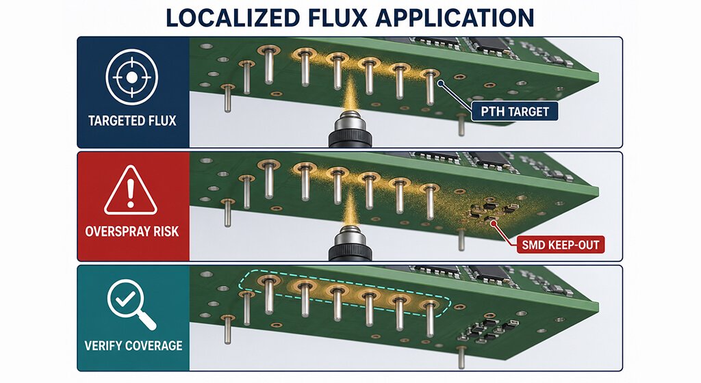 Selective Soldering DFM and Process Control selective soldering flux application